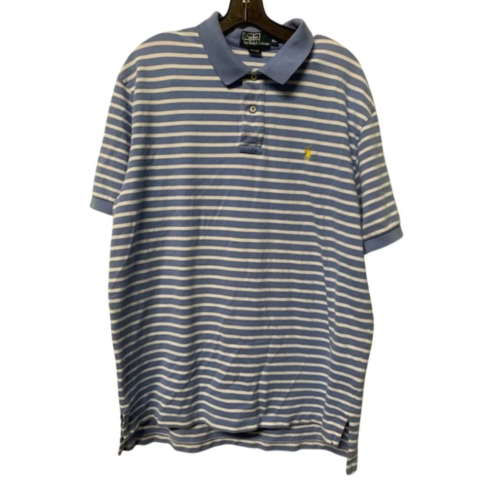 Polo By Ralph Lauren XL Blue Striped Short Sleeve Polo Collared‎ Shirt
